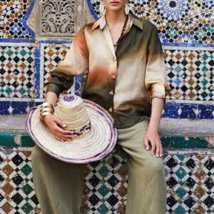 Zara Tie Die Ramie Shirt M, L